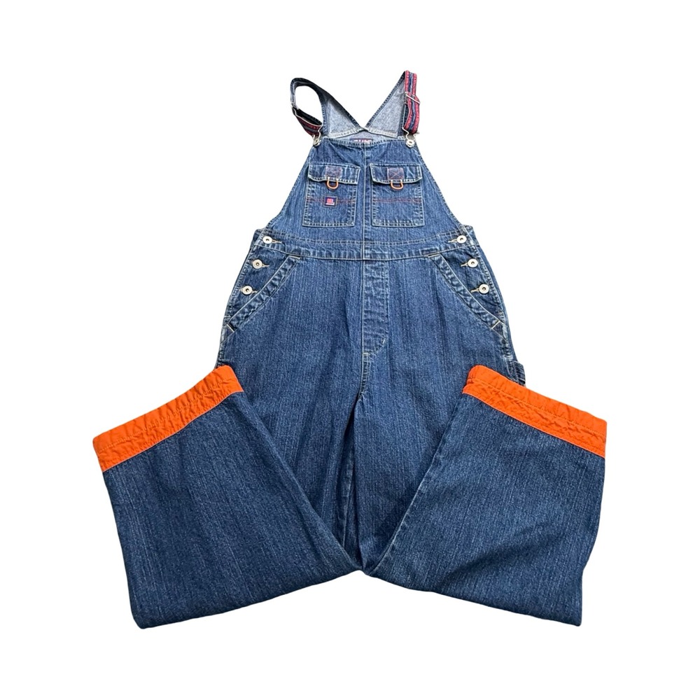 BUM Equipment Overalls Womens M 32x23 Blue Denim Orange Trim Vintage 90's